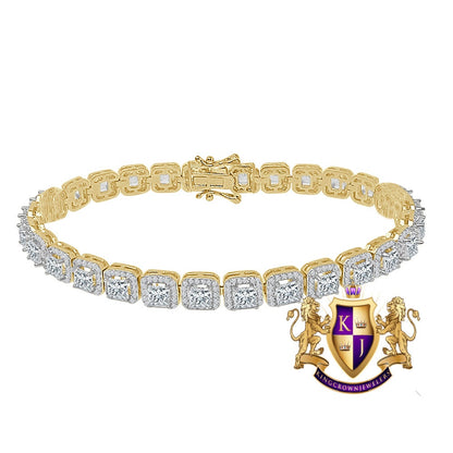 Solitaire Real Genuine Sterling Silver Crystal Clear Zirconia 14K Gold Over Simulated Diamond Unisex 6 mm Tennis Link Bracelet 7.5''