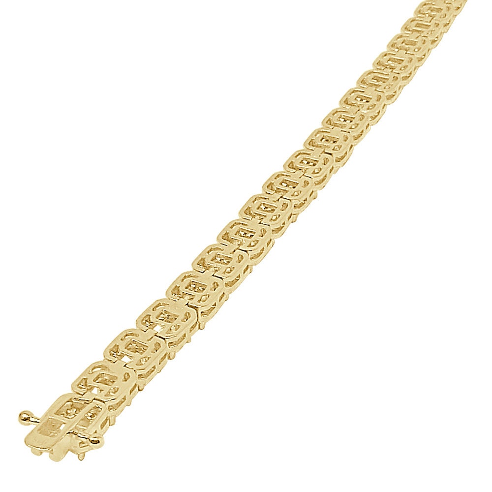Solitaire Real Genuine Sterling Silver Crystal Clear Zirconia 14K Gold Over Simulated Diamond Unisex 6 mm Tennis Link Bracelet 7.5''