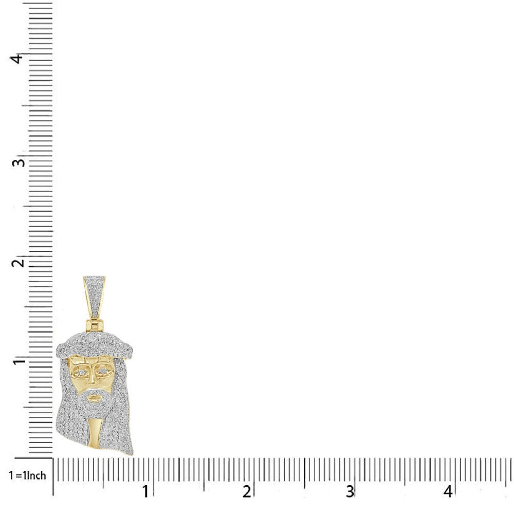 Real Genuine Authentic Diamond 1.20 Cwt. Jesus Face Piece Pendent 10K Gold Over Unisex Religious Charm Chain Set Small 1.75''