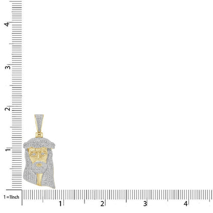 Real Genuine Authentic Diamond 1.20 Cwt. Jesus Face Piece Pendent 10K Gold Over Unisex Religious Charm Chain Set Small 1.75''