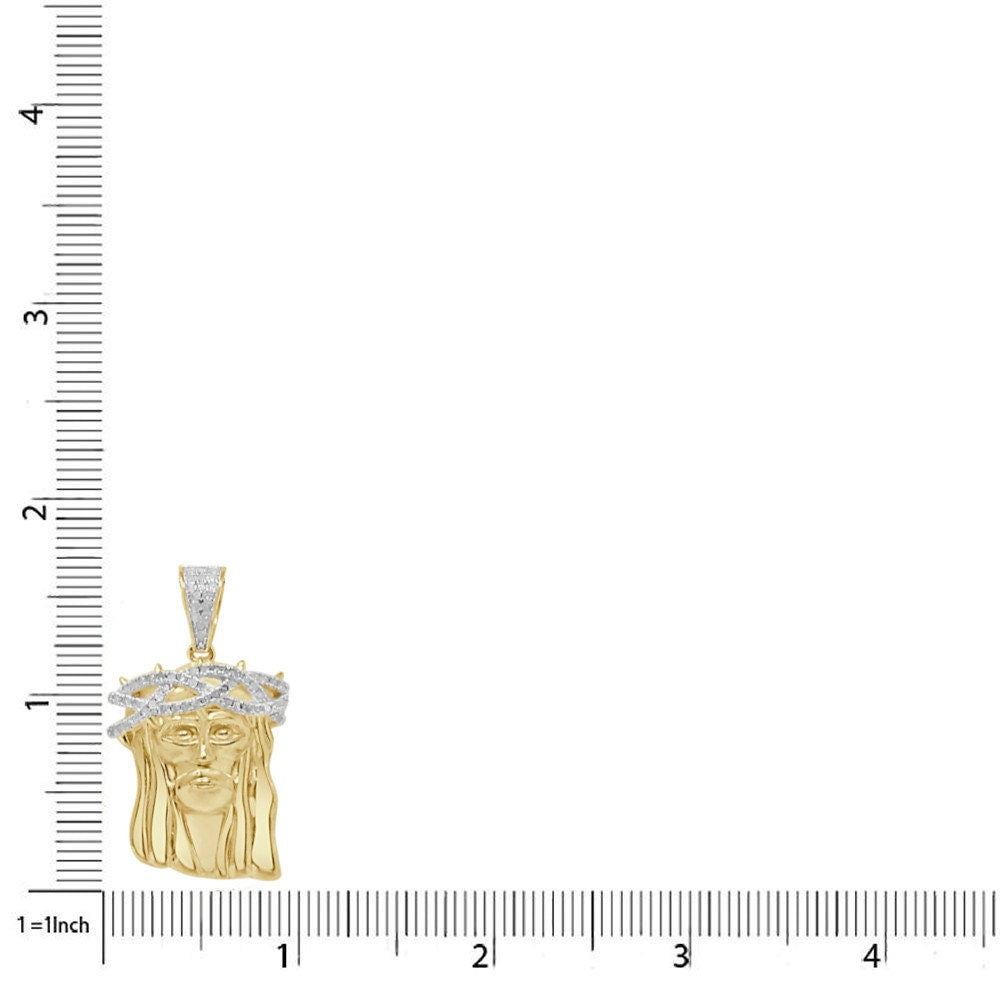 Real Genuine Diamond 0.30 Cwt. Jesus Christ Face Piece Pendent 10K Gold Over Unisex Religious Charm Chain Set Small 1.65''