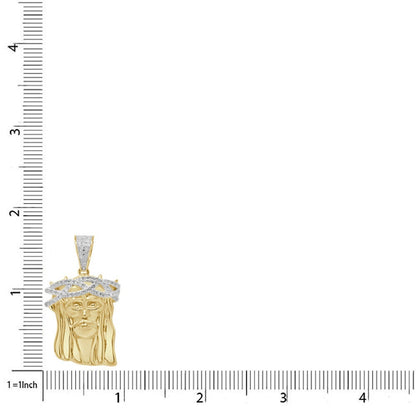 Real Genuine Diamond 0.30 Cwt. Jesus Christ Face Piece Pendent 10K Gold Over Unisex Religious Charm Chain Set Small 1.65''