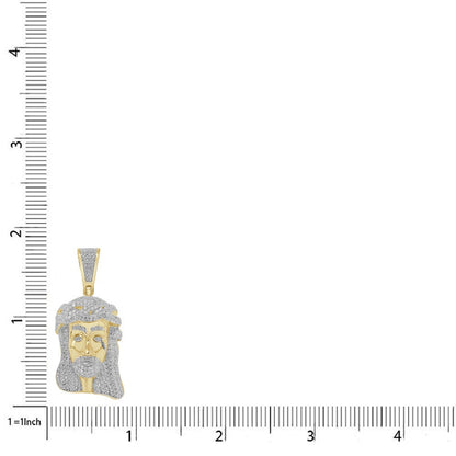 Genuine Natural Real Authentic Diamond 0.85 Cwt. Jesus Face Piece Pendent 10K Gold Over Unisex Religious Charm Chain Set Small 1.75''