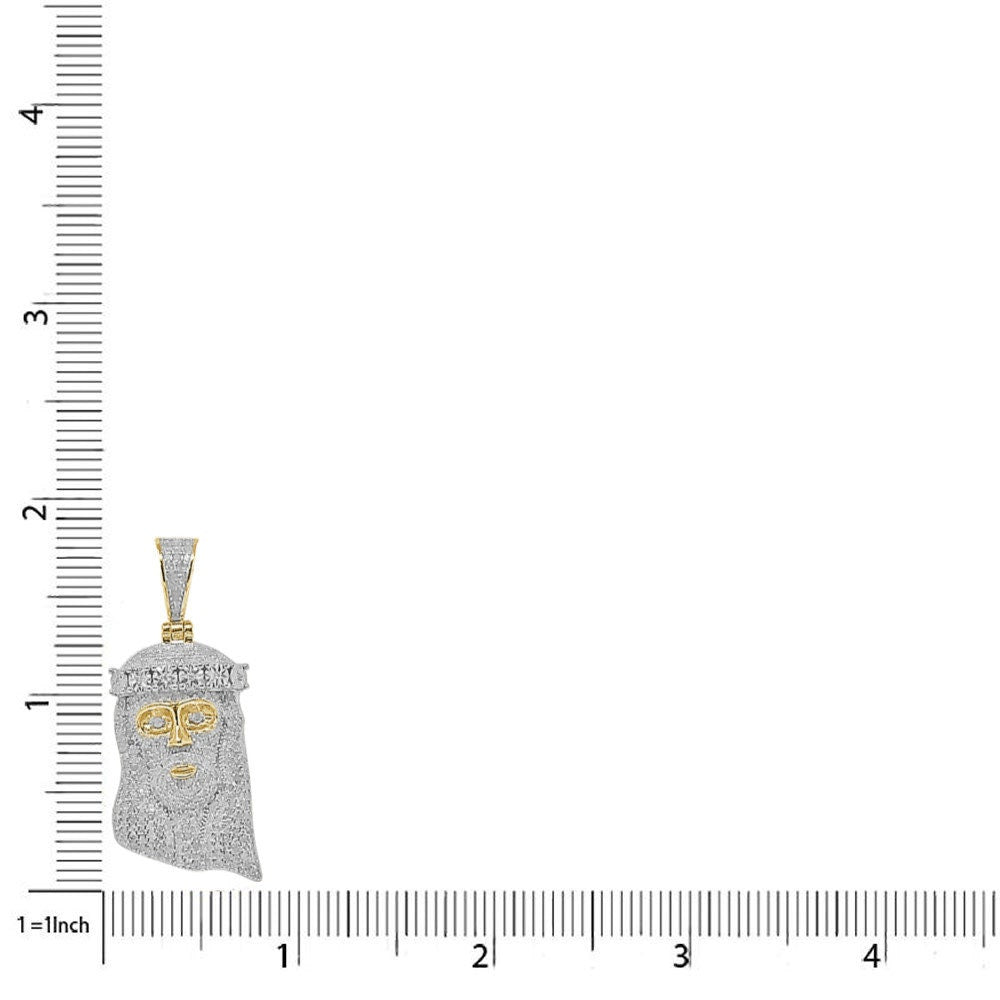 Unisex Real Authentic Genuine Diamond 1.20 Cwt. Jesus Face Piece Pendent 10K Gold Over Religious Charm Chain Set Small 1.75''