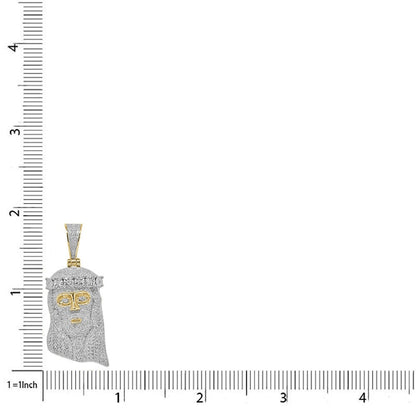 Unisex Real Authentic Genuine Diamond 1.20 Cwt. Jesus Face Piece Pendent 10K Gold Over Religious Charm Chain Set Small 1.75''