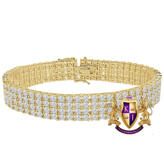 35+ Grams Men's Ladies 8.00 Cwt. AAA+ Grade High Quality Simulated Diamond 14K Yellow Gold Over 4 Row Tennis Link Bracelet 14mm