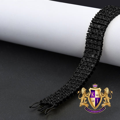 35+ Grams Men's Ladies 8.00 Cwt. AAA+ Grade High Quality Simulated Diamond 14K Black Gold Over 4 Row Tennis Link Bracelet 14mm