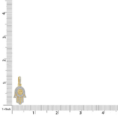 Mini Small 1.25'' Real Genuine Authentic Diamond Hamsa Hand of Fatima Evil Eye Charm 10K Solid Gold Over Jewish Religious Pendent Chain Set