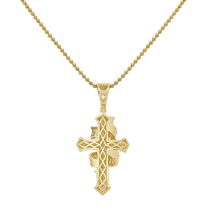 Baguette Real Authentic Italian Sterling Silver Simulated Diamond  14K Gold Over Jesus Cross Pendent Charm Chain Set 2.10''