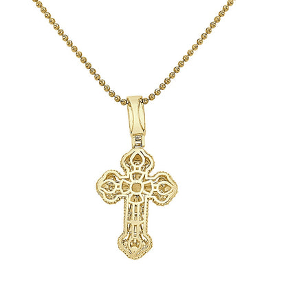 Baguette Real Authentic Italian Sterling Silver Simulated Diamond  14K Gold Over Jesus Cross Pendent Charm Chain Set 2''