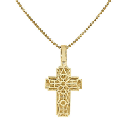 Unisex Baguette Real Authentic Italian Sterling Silver Simulated Diamond  14K Gold Over Jesus Cross Pendent Charm Chain Set 2.10''