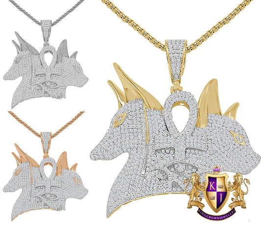 40+ Grams Genuine Real Sterling Silver Anubis Egyptian God Ankh Cross Horus Eye of Ra Exclusive Custom Charm 14K Gold Over Men's Pendent