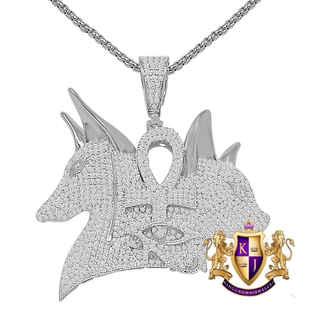 40+ Grams Genuine Real Sterling Silver Anubis Egyptian God Ankh Cross Horus Eye of Ra Exclusive Custom Charm 14K Gold Over Men's Pendent