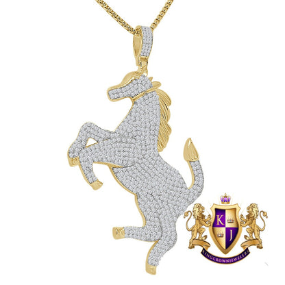 Big 3.25'' Real Authentic Sterling Silver Simulated Diamond Luxury Car Horse Men's Custom Charm Pendent 35+ Grams