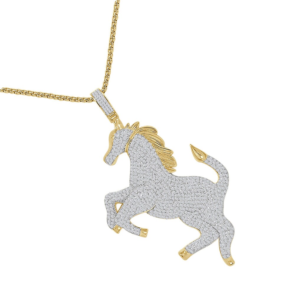 Big 3.25'' Real Authentic Sterling Silver Simulated Diamond Luxury Car Horse Men's Custom Charm Pendent 35+ Grams
