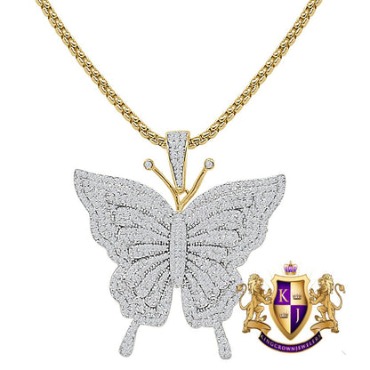 Real Genuine Authentic Sterling Silver Simulated Diamond 14K Gold Over Butterfly Unisex Charm Pendent 17+ Grams