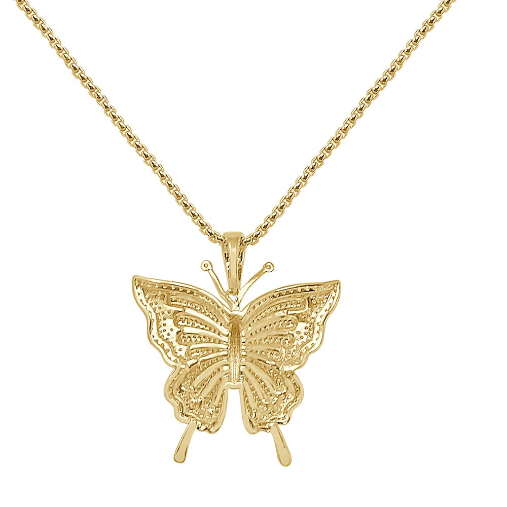 Real Genuine Authentic Sterling Silver Simulated Diamond 14K Gold Over Butterfly Unisex Charm Pendent 17+ Grams