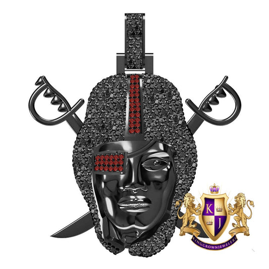 100% Real Genuine Authentic Black/Red Diamond 3.25 Cwt. Oakland Raiders Custom Piece 10K Black Gold Over Men's Sports Pendant Charm 2''