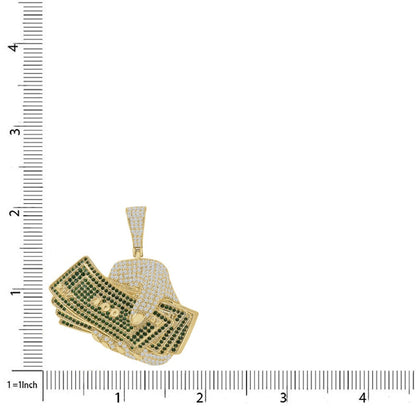 40+ Grams 14K Gold On Real Sterling Silver Hand Holding Money Cash 100 Hundred Dollar Bills Rich Simulated Diamond Pendant Charm Chain  2"