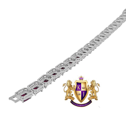Real Genuine Sterling Silver Solitaire Ruby Red 4.00 Cwt. Simulated Diamond 14K White Gold Over 10 mm Tennis Link Bracelet 7.5''