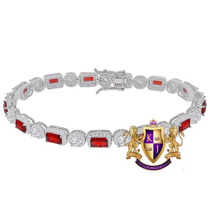 Ruby Red Genuine Sterling Silver Solitaire 4.00 Cwt. Simulated Diamond 14K White Gold Over 6 mm Tennis Link Bracelet 7.75''