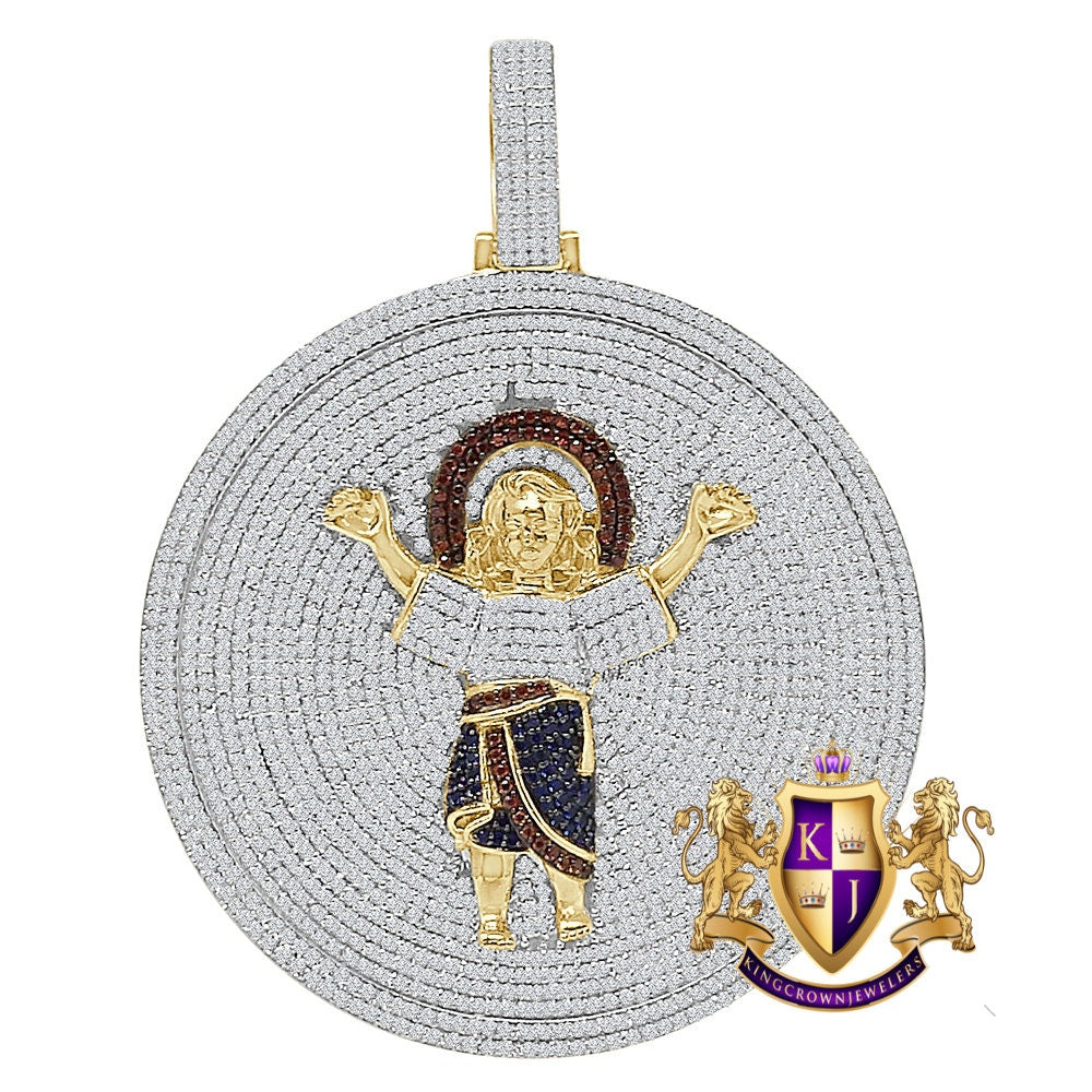 35+ Grams Big 3'' Real Sterling Silver Baby Infant Jesus Santo Nino De Atocha Divino Simulated Diamond Pendant 14K Gold Over Medallion Charm