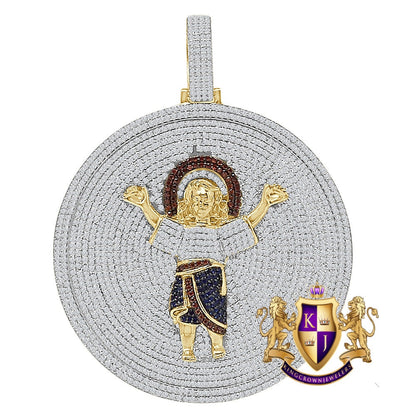 35+ Grams Big 3'' Real Sterling Silver Baby Infant Jesus Santo Nino De Atocha Divino Simulated Diamond Pendant 14K Gold Over Medallion Charm