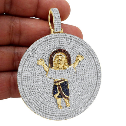 35+ Grams Big 3'' Real Sterling Silver Baby Infant Jesus Santo Nino De Atocha Divino Simulated Diamond Pendant 14K Gold Over Medallion Charm