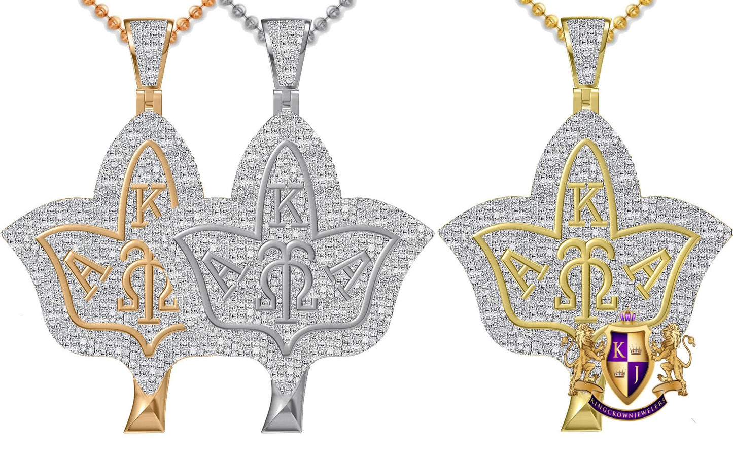 Real Genuine Authentic Diamond Alpha Kappa Alpha AKA Ivy Leaf Omega Symbols Unisex Custom Pendant 10K Solid Gold Over Charm Chain Set 2''
