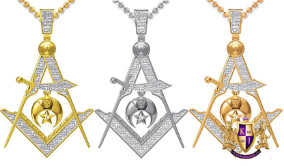 Real Genuine Diamond 15+ Grams Freemasonry Masonic Shriners G Compass Custom Charm Chain Set 10K Gold Over Unisex Pendent Chain Set 2''