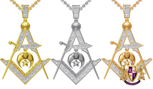 Real Genuine Diamond 15+ Grams Freemasonry Masonic Shriners G Compass Custom Charm Chain Set 10K Gold Over Unisex Pendent Chain Set 2''