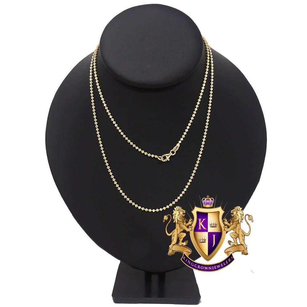 High Quality Men's Ladies Solid 14K Gold Finish Moon Cut Bead Ball Chain Necklace 2.5 mm /24 Inch