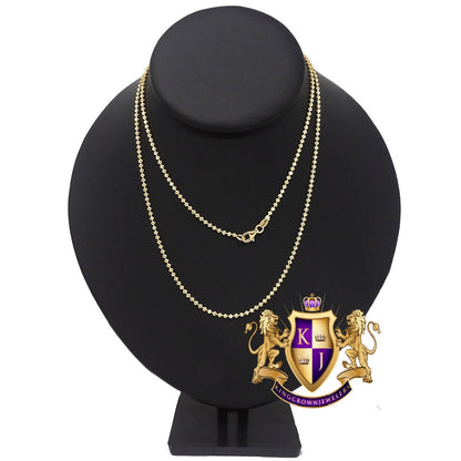 High Quality Men's Ladies Solid 14K Gold Finish Moon Cut Bead Ball Chain Necklace 2.5 mm /24 Inch