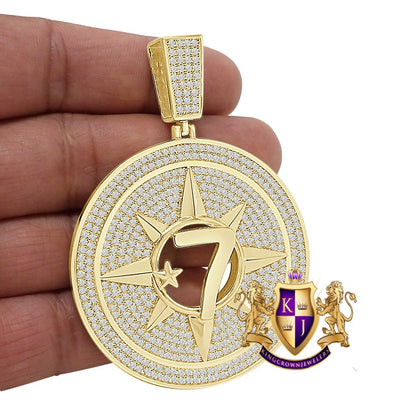 42+ Grams Big 3'' Real Sterling Silver 6.75 Cwt. Simulated Diamond Five-Percent Nation Five Percenter Allah Muslim 10K Gold On Charm Pendant