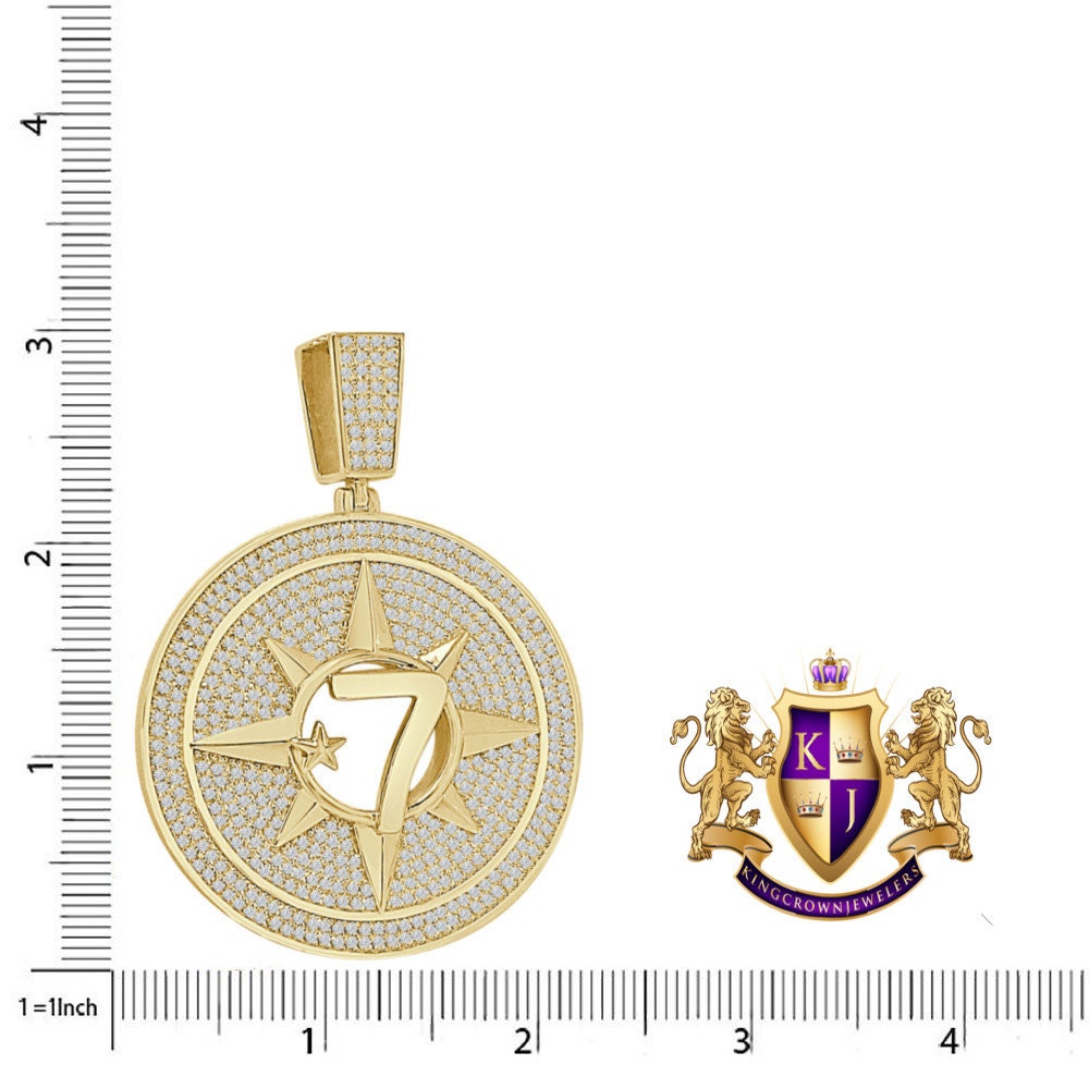 42+ Grams Big 3'' Real Sterling Silver 6.75 Cwt. Simulated Diamond Five-Percent Nation Five Percenter Allah Muslim 10K Gold On Charm Pendant