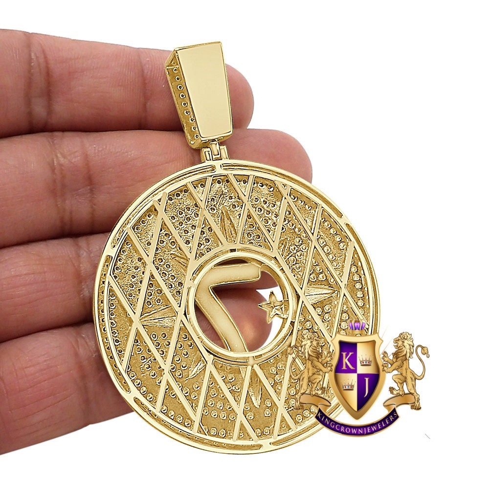 42+ Grams Big 3'' Real Sterling Silver 6.75 Cwt. Simulated Diamond Five-Percent Nation Five Percenter Allah Muslim 10K Gold On Charm Pendant