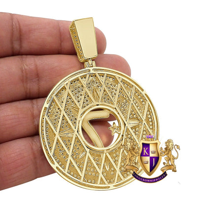 42+ Grams Big 3'' Real Sterling Silver 6.75 Cwt. Simulated Diamond Five-Percent Nation Five Percenter Allah Muslim 10K Gold On Charm Pendant