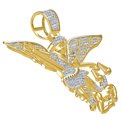 Real Genuine Authentic Diamond 0.60 Cwt. Patron Saint Michael The Archangel Pendent 10K Gold Over Religious Charm Chain Set 23+ Grams 2.25''