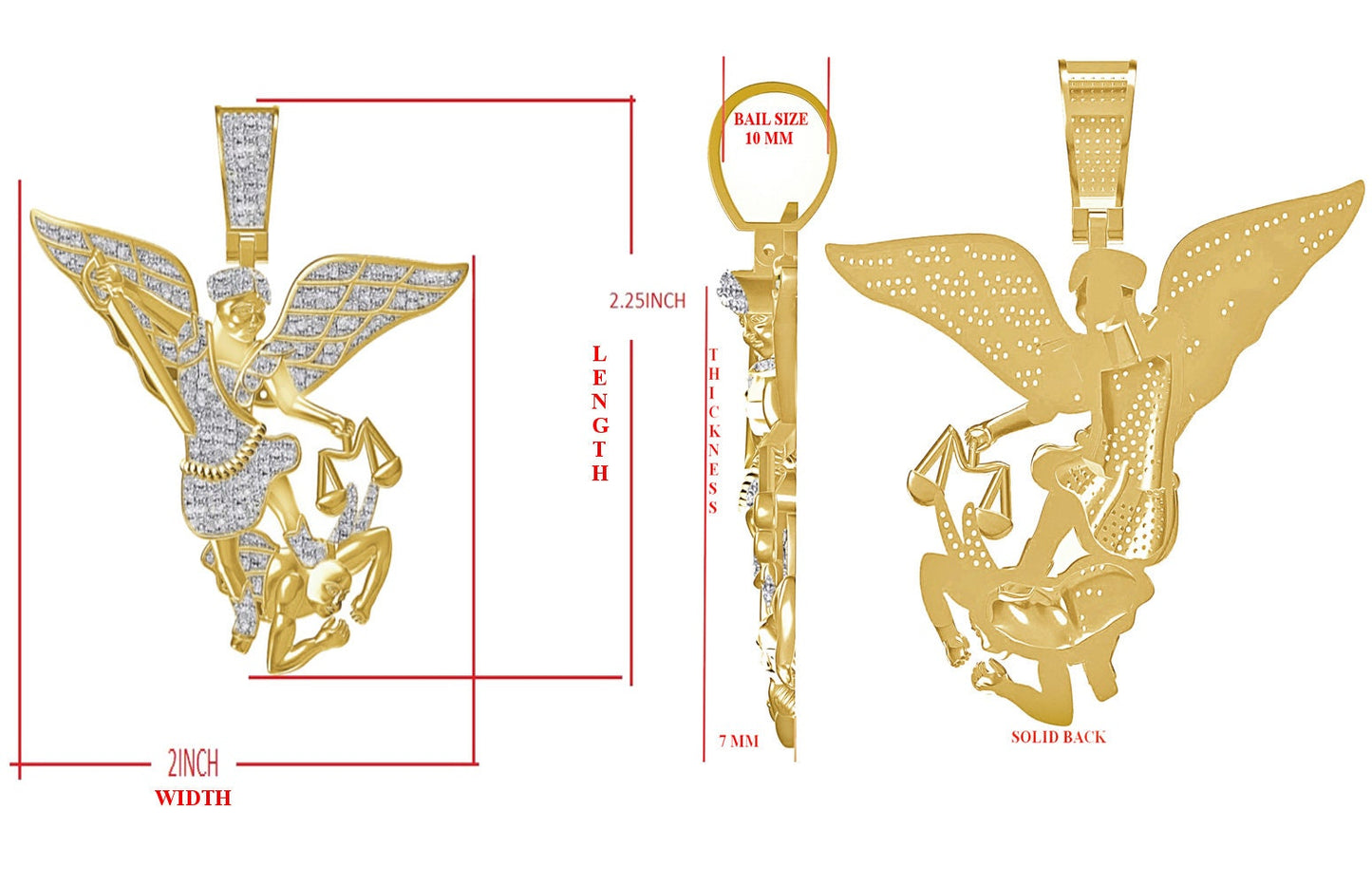 Real Genuine Authentic Diamond 0.60 Cwt. Patron Saint Michael The Archangel Pendent 10K Gold Over Religious Charm Chain Set 23+ Grams 2.25''