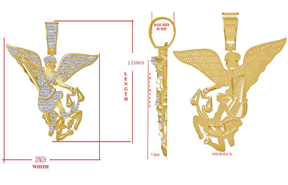 Real Genuine Authentic Diamond 0.60 Cwt. Patron Saint Michael The Archangel Pendent 10K Gold Over Religious Charm Chain Set 23+ Grams 2.25''