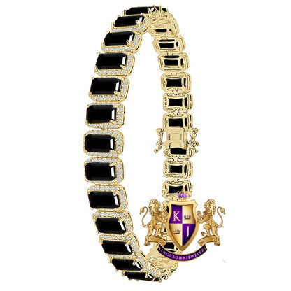 25+ Grams 14K Yellow Gold Finish Onyx Black 6.00 Cwt. Simulated Diamonds Solitaire Men's Ladies Unisex Tennis Link Bracelet 10mm / 8.5 Inch
