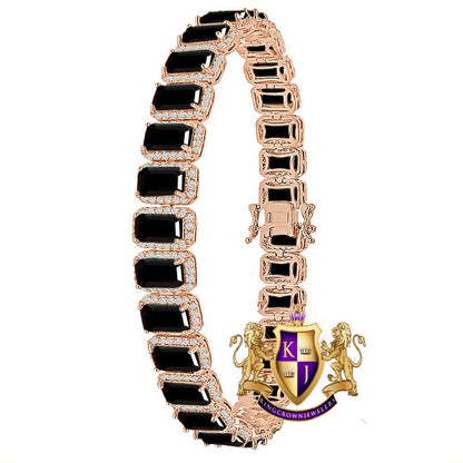 14K Rose Gold Finish Onyx Black Simulated Diamonds Solitaire Mens Ladies Bracelet 10mm / 8.5 Inch
