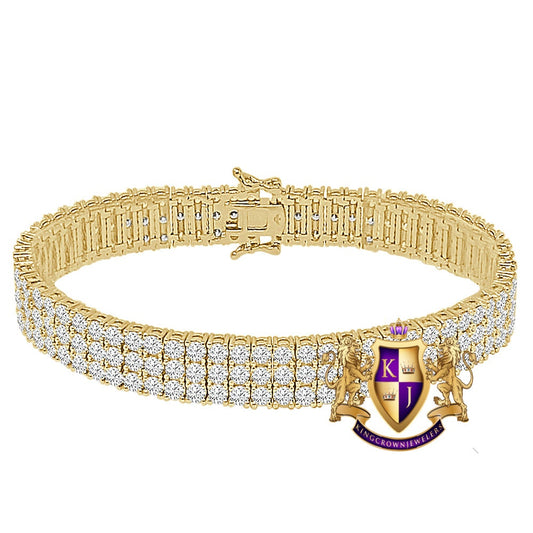 38+ Grams Men's Ladies 8.00 Cwt. AAA+ Grade High Quality Simulated Diamond 14K Yellow Gold Over 3 Row 10mm Tennis Link Bracelet