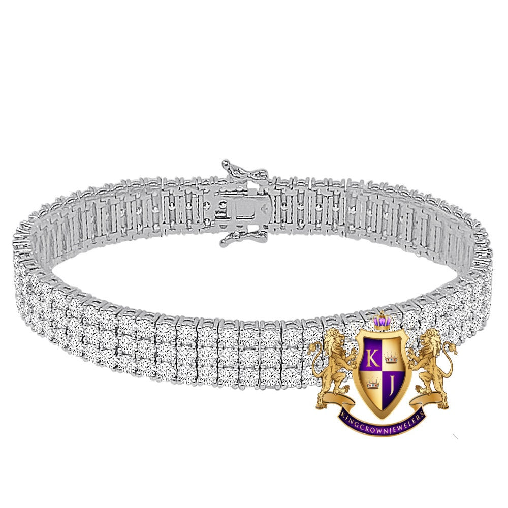 38+ Grams Men's Ladies 8.00 Cwt. AAA+ Grade High Quality Simulated Diamond 14K White Gold Over 3 Row 10mm Tennis Link Bracelet