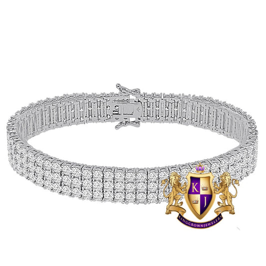 38+ Grams Men's Ladies 8.00 Cwt. AAA+ Grade High Quality Simulated Diamond 14K White Gold Over 3 Row 10mm Tennis Link Bracelet