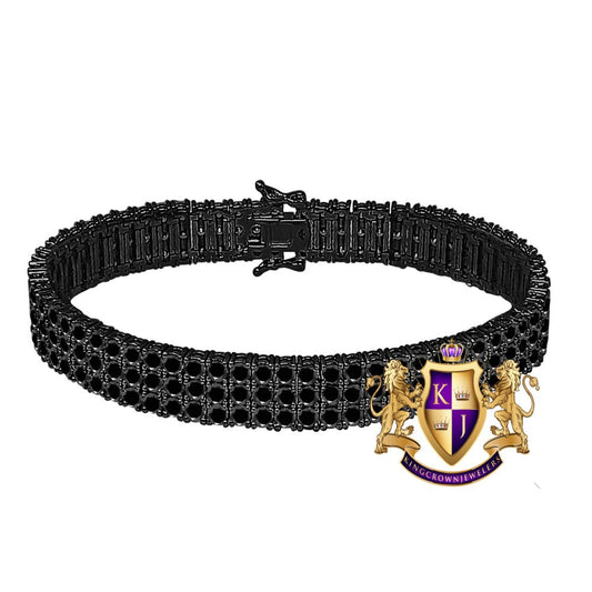 38+ Grams Men's Ladies 8.00 Cwt. AAA+ Grade High Quality Simulated Diamond 14K Black Gold Over 3 Row 10mm Tennis Link Bracelet
