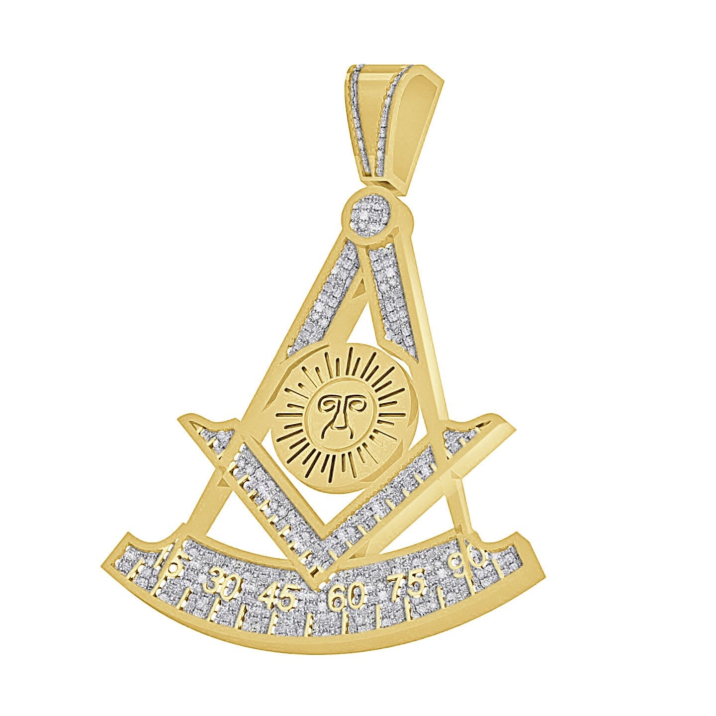 Real Genuine Diamond 0.60 Cwt. 18+ Grams Mason Past Masters Degree Masonic Freemasonry 10K Gold Over Pendent Unisex Charm Chain Set 2.25''