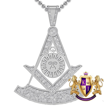 Real Genuine Diamond 0.60 Cwt. 18+ Grams Mason Past Masters Degree Masonic Freemasonry 10K Gold Over Pendent Unisex Charm Chain Set 2.25''
