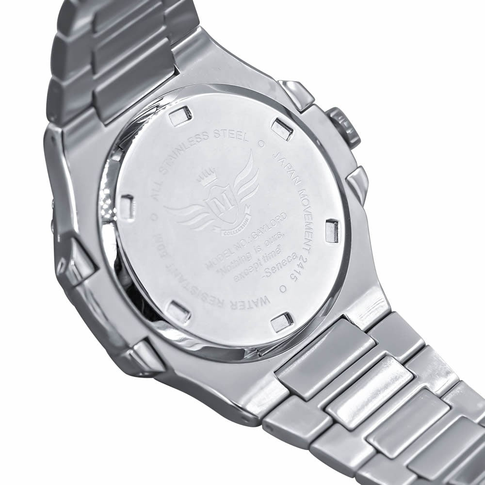 Men's Solid Stainless Steel 18K White Gold Finish Simulated Diamond Handmade 5 ATM Water Resistance Luxury Watch With Date 36mm