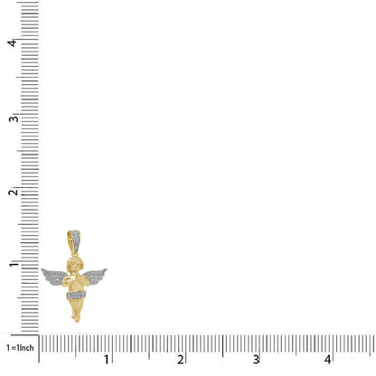 Mini Small 1.35'' Real Genuine Diamond Praying Hands Angel Wings Charm 10K Gold Over Religious Pendent Chain Set